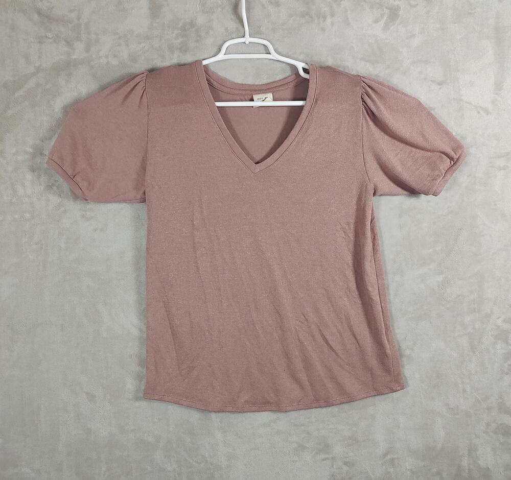 Woman's Mauve /Pink V-neck Puff Sleeve T-Shirt Size Medium by Mod Ref Retro Look